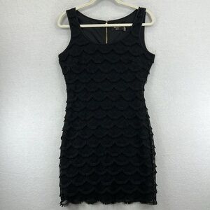 Guess Mini Form-fitting Sheath Dress Size 8 Black Sleeveless Scallop Fringe NWOT